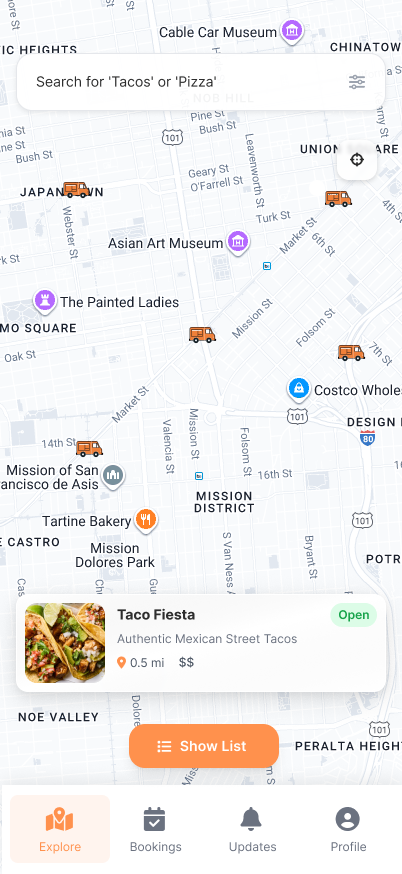 Map with food trucks